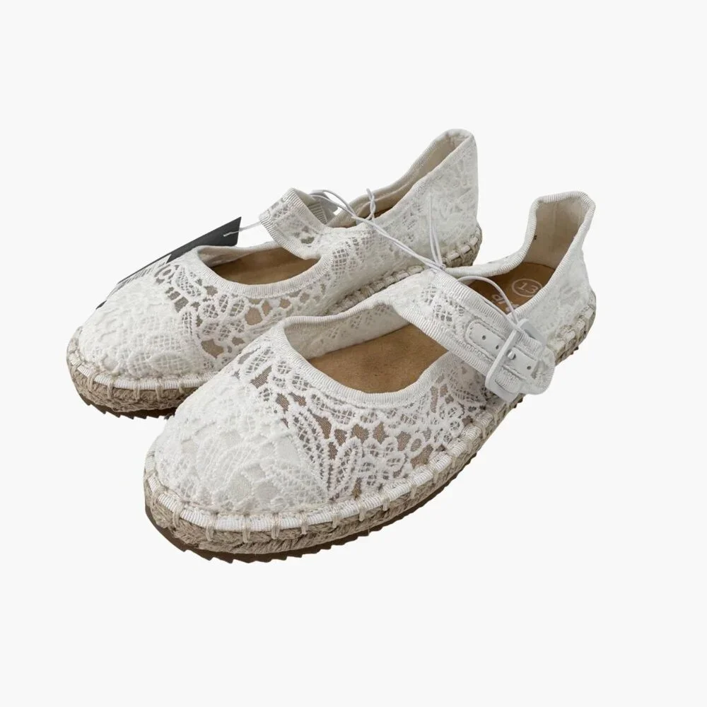 NEW art class Kids' Madeline Lace Espadrille Mary Jane Flats - White - Size 13